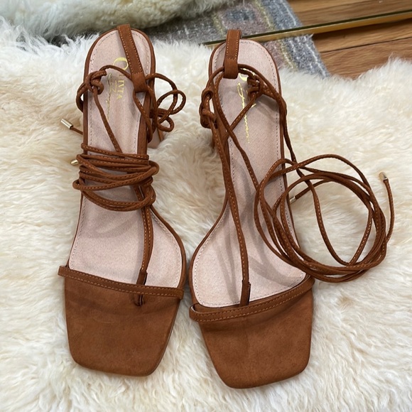 Shoes - Tan Suede Strappy Heel